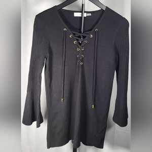 Calvin Klein Black Knit Top with Gold Accents